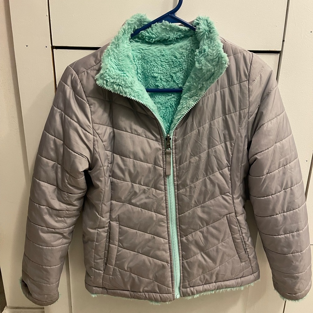 Girls size 10/12 Sonoma Grey/Teal Reversible Coat